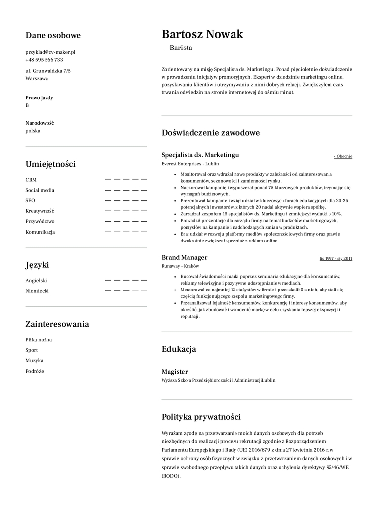 Proste CV Szablon Toronto Proste CV Szablon Toronto